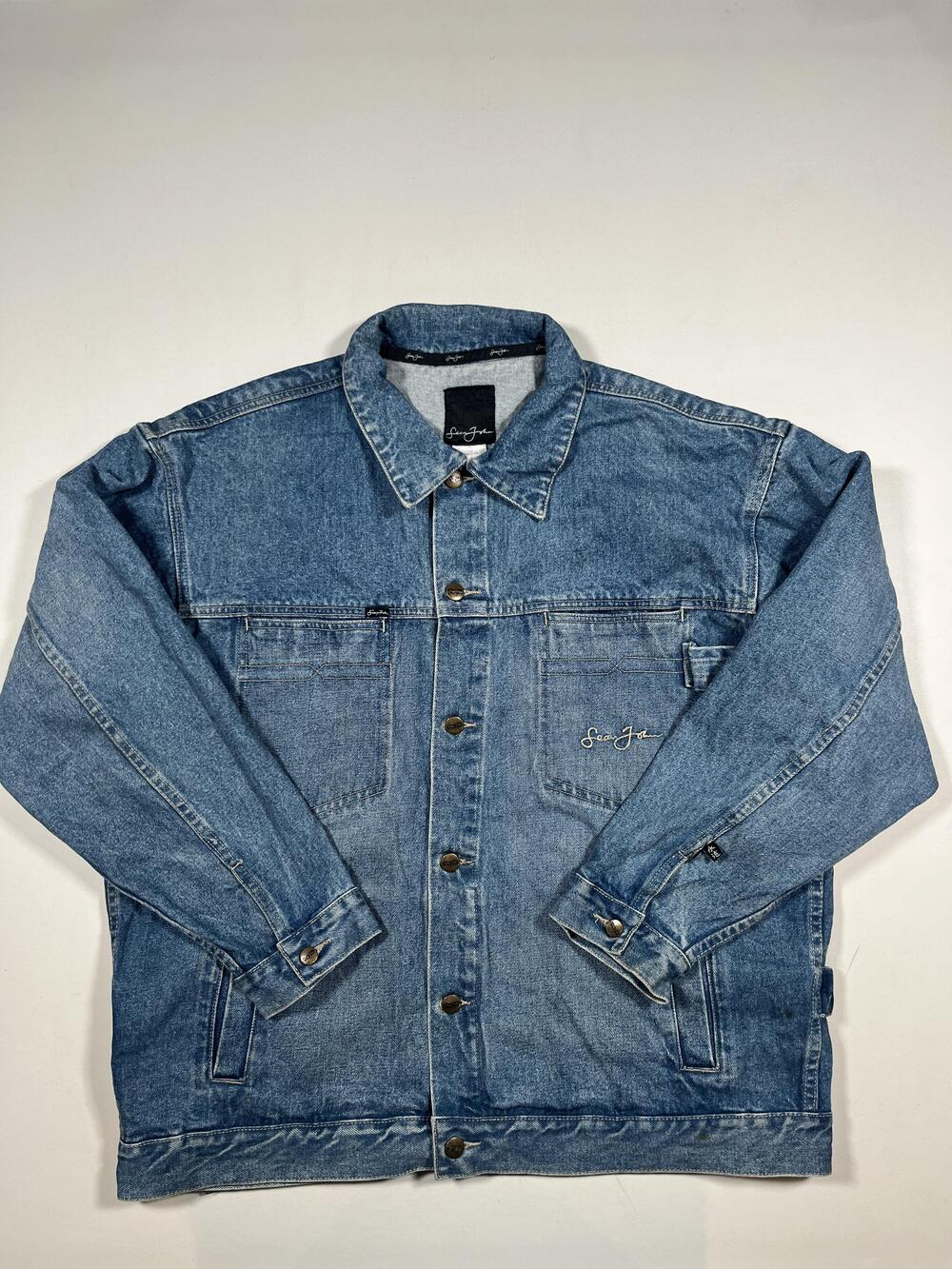 Vintage Sean John Jacket Mens XL Blue Denim Button Bomber Hip Hop VTG Hong Kong